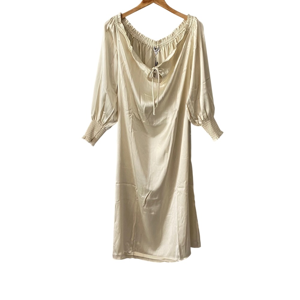 WeWoreWhat Off Shoulder Silky Maxi Dress Ecru Satin Charmeuse Romantic Medium